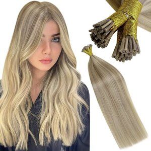 18" 100% Human Hair I Tip Extensions 50pcs 50g #16/22 Golden Ash Blondes